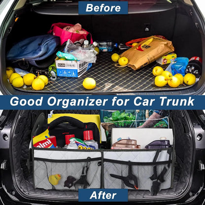 Auto Trunk Organizer with 6 Pockets - Premium Car Storage for Sedan/Truck, Durable Auto Accessories Organizer, Collapsible
