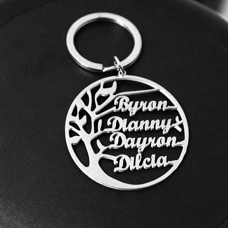 Life Tree Custom Family Names Keychain Stainless Steel Personalized With Family Members Namplate Birthday Jewelry For Men Women