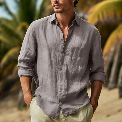 Men's Cotton Linen Shirts Turn Down Collar Solid Hawaiian Shirt Lightweight Breathable White Shirt Casual Large Size Streetwear