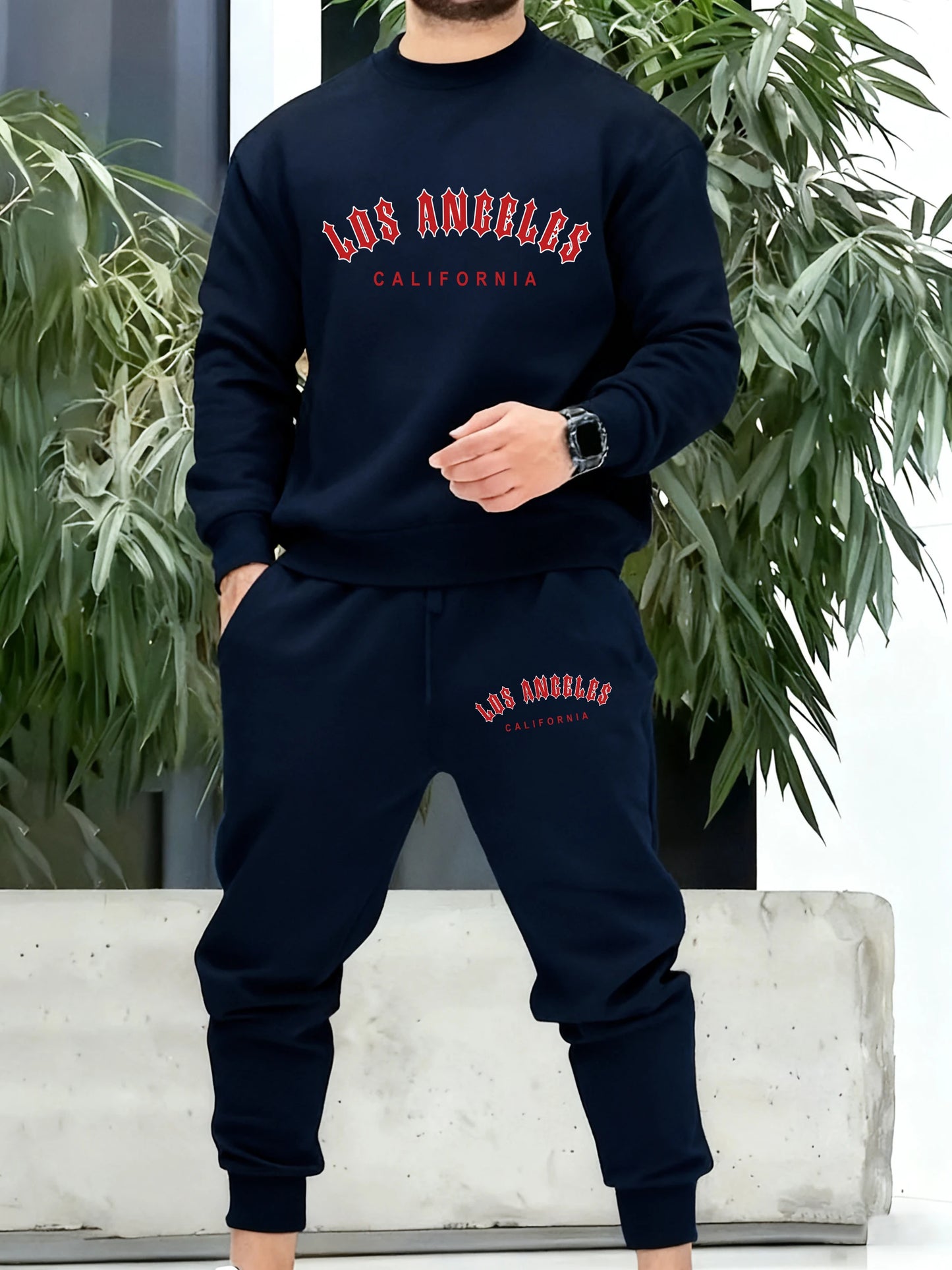 Los Angeles California Red Artword Tracksuit Man Fashion Simple Pants All-Match Casual Sportset Fleece Loose Basics Clothing