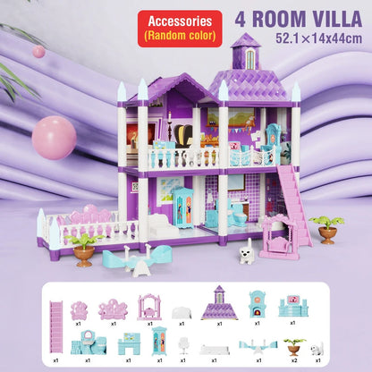 DIY Villa Castle Assembly Doll House Mini Furniture Accessories Model Home Decoration Girl Pretend Play Toy Kid Christmas Gifts