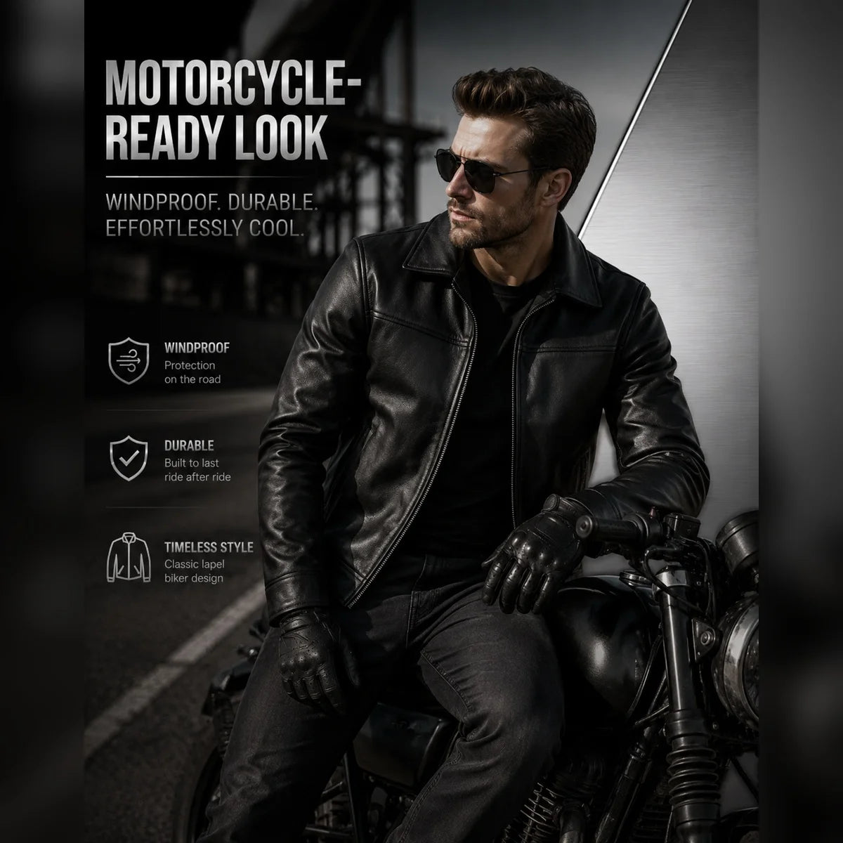 Men's Genuine Cowhide Leather Jacket Black Lapel Biker Coat Slim Fit Wind Proof Motorcycle Zip Up Casual Autumn Winter Outerwear