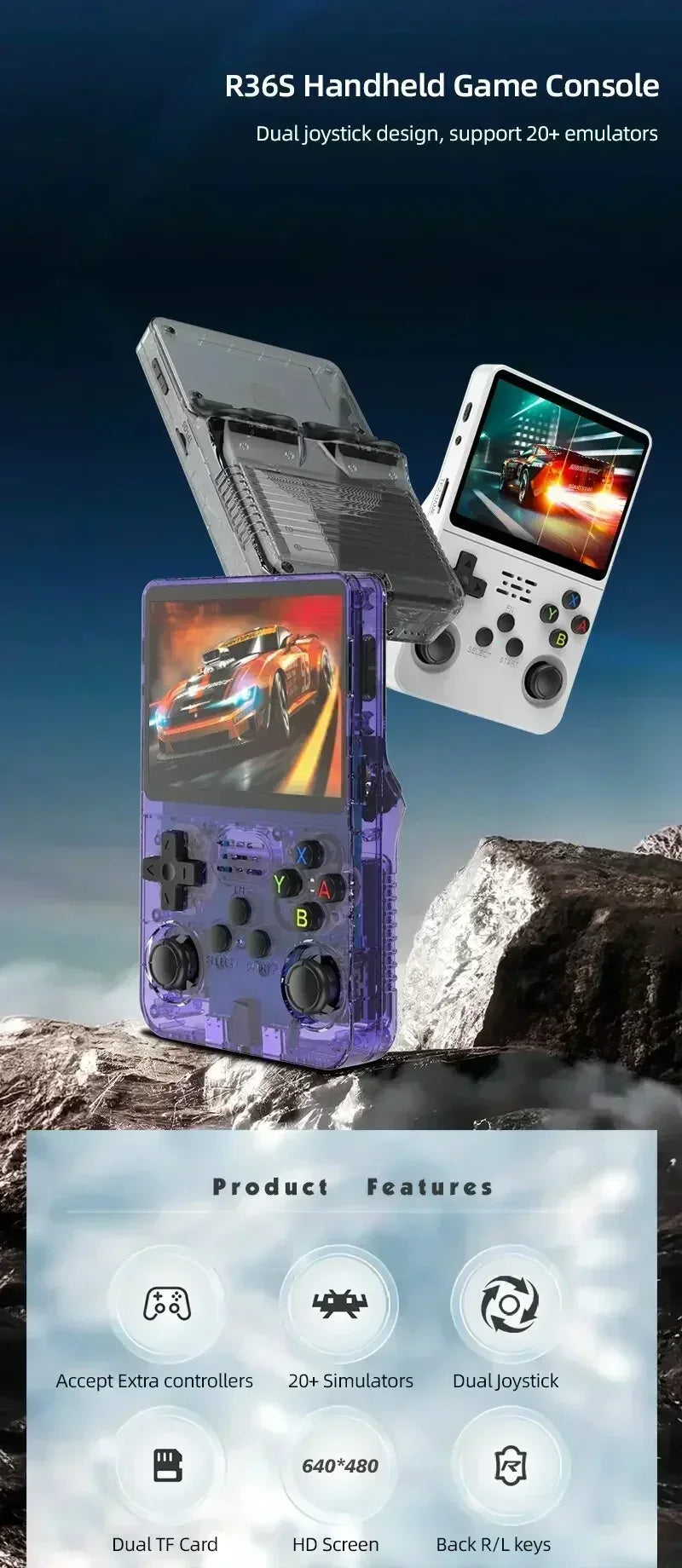 Retro Handheld Game Console R36S 3 5 Inch IPS Screen 64GB 128GB 256GB Portable Gaming Device with Built in Games