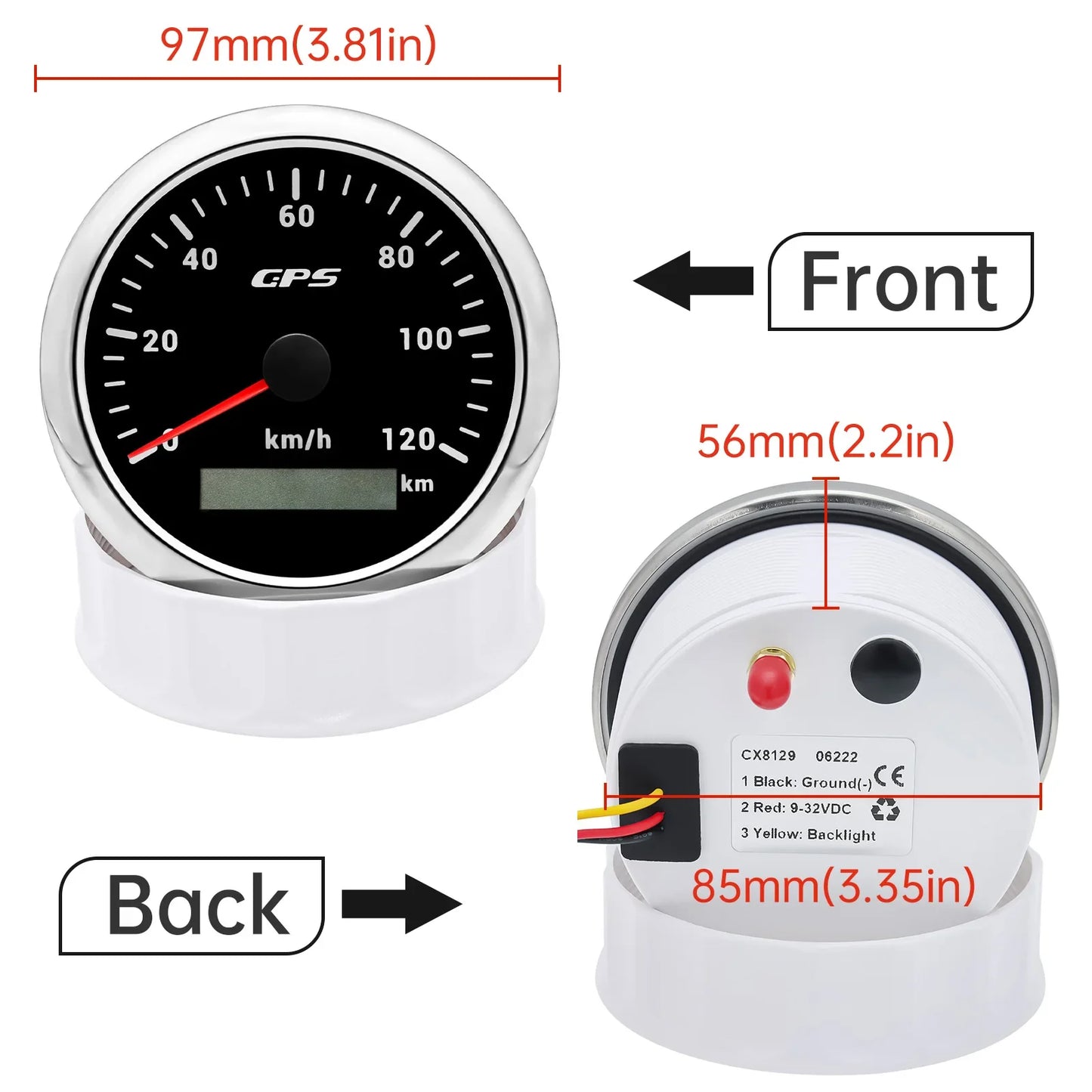 Universal 85MM GPS Speedometer Gauge 7 Color LED Backlight For Motorcycle Marine Boat Truck 60 Kmh 200 Kmh Speed Gauge Meter