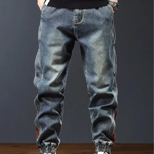 High end workwear jeans for men in autumn and winter, trendy brand, rugged and handsome pants, American style, personalized desi