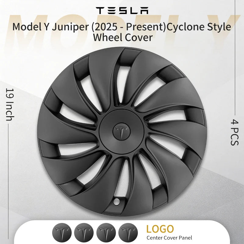 4PCS 19inch Asymmetrical Wheel Cap for Model Y Juniper 2025-2026 Cyclone Car Cap Automobile Wheel Cap Design for Tesla Hubcaps
