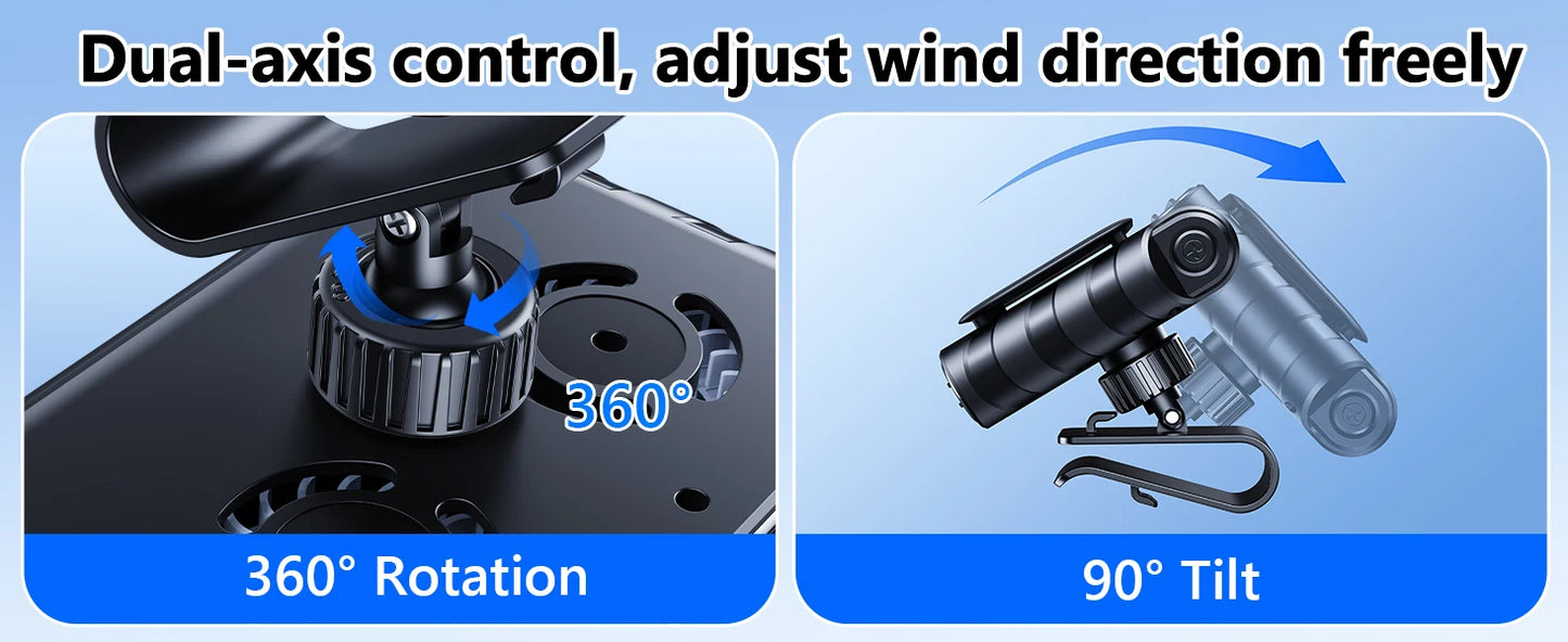 Eary Wireless Car Clip Fan for Sun Visor 3000mAh Rechargeable Portable Fan 360° Rotate 5 Speeds USB Cooling Clamp Cooler for SUV