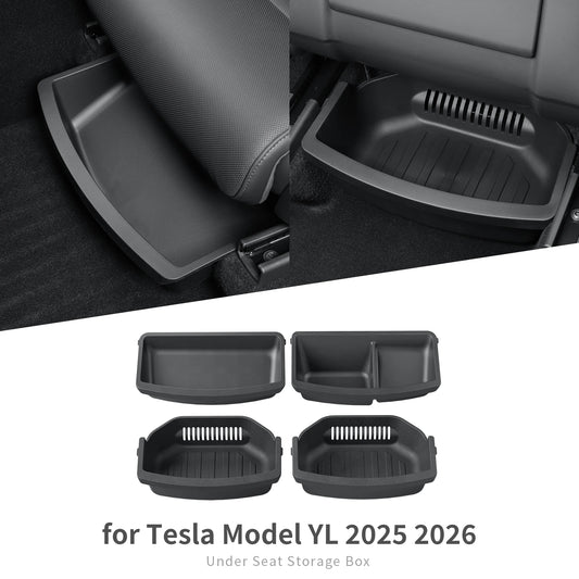 for Tesla Model YL 2025 2026 Car First Row Under Seat Storage Box 4pcs Drawer Type TPE Car Tray Organizer Accessories