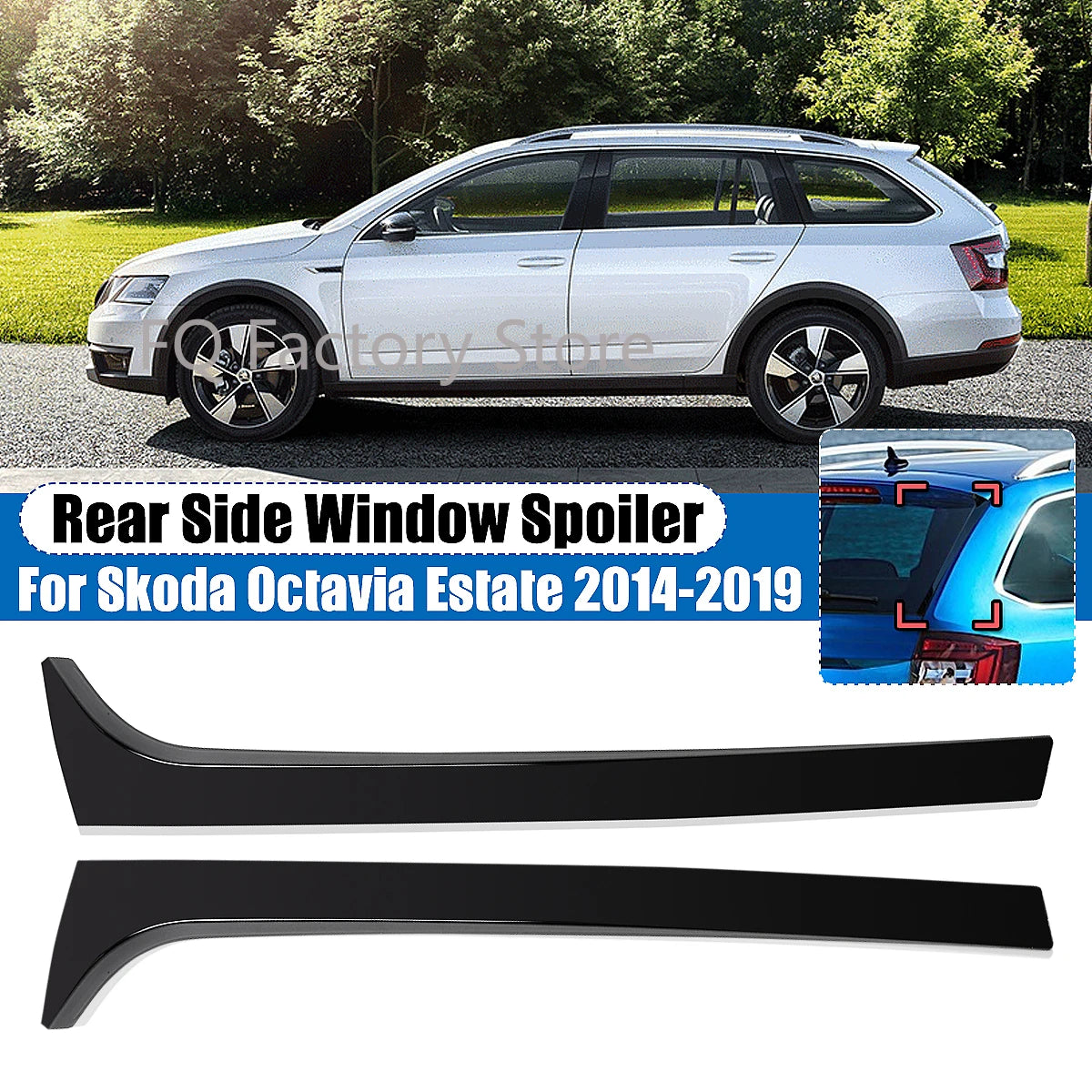 Gloss Black Pair Rear Side Window Canard Splitter For Skoda Octavia Estate 2014-2019 Replacement Rear Window Side Spoiler Wing