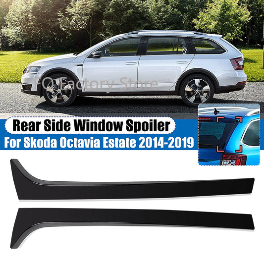 Gloss Black Pair Rear Side Window Canard Splitter For Skoda Octavia Estate 2014-2019 Replacement Rear Window Side Spoiler Wing