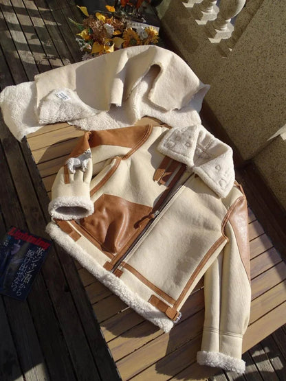 Winter Mens Real Fur Pilot Jacket Original Eco Mixed Colors Genuine Leather Shearling Coat Thick Warm Wool Motorcycle Outerwear