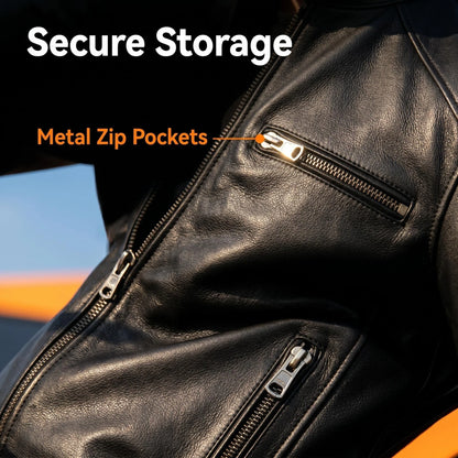 Genuine Cow Leather Men Jacket Short Stand Collar Biker Motorcycle Coat Fashion Slim Real Leather Casual Outerwear