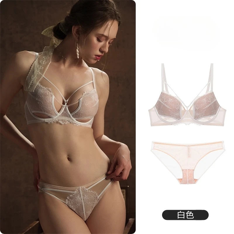 French Inspired Minimizer Bra Plus Size, Anti Sagging Lace Bralette, Sheer Sexy Tuhsy Lingerie Set Wireless Comfort Fall Winter