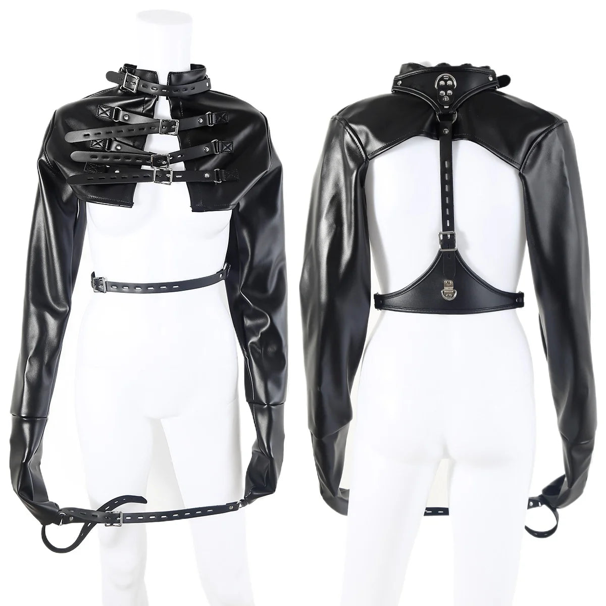 BDSM PU Leather Arm Restraint Straightjacket Bondage Slave Jacket for Women Men Adult Sex Toy Role Play Fetish Gear Tool