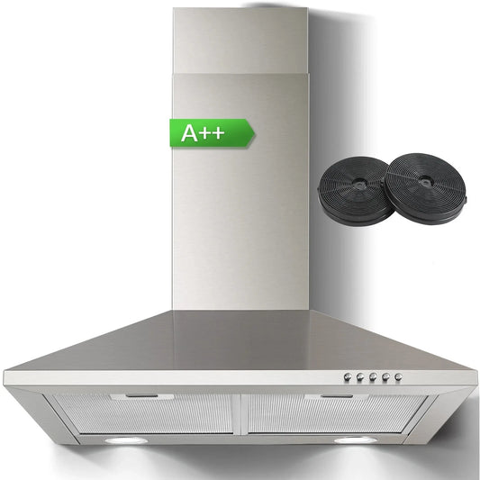 SNDOAS 60 cm Stainless Steel Wall Mounted Duted/Ductless A++ with Filters Led Light, 350m³/h 3 Speed range Hood
