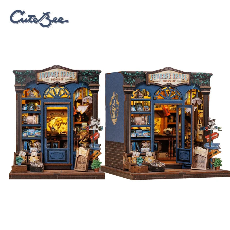 CUTEBEE Book Nook Kit 3D Wooden Puzzle DIY Bookend Insert Model Building Kit Laser Cut Precision Pieces for Home Decor Office