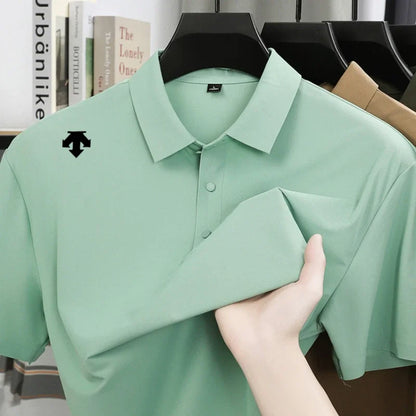 Brand Ice Silk Short sleeved Men's Printed Polo Shirt Fashion Sports Top Summer Comfortable Breathable Leisure High end T-shirt