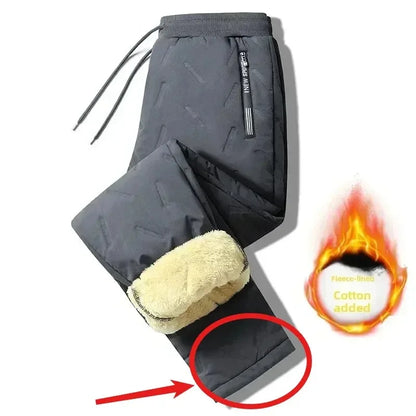 Winter Down Cotton Pants Men Casual Waterproof Zipper Pocket Thickened Wool Warm Pants Jogger Outdoor Cold-proof Ski trousers