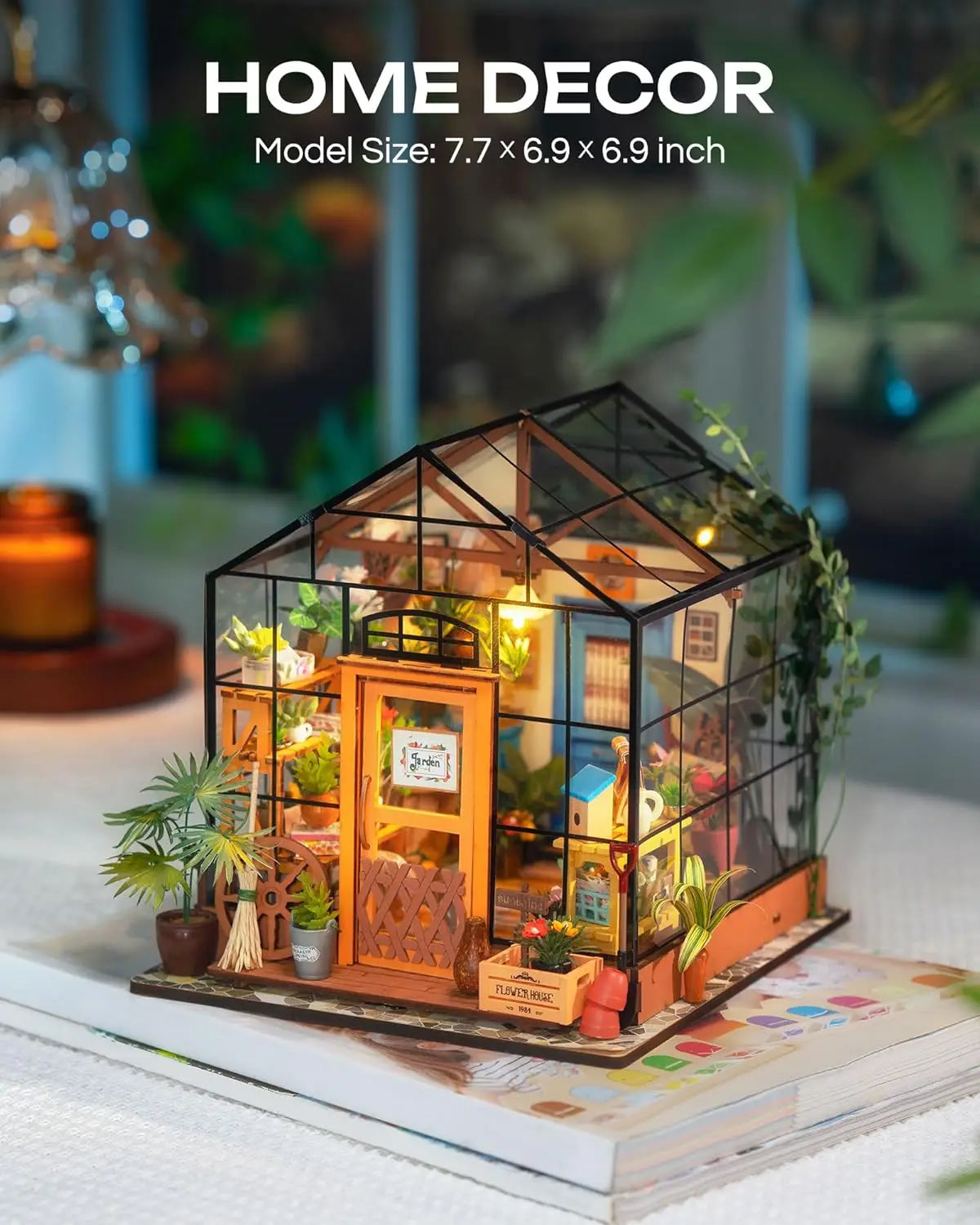 Rolife Mini Green House Cathy's Flower House DIY Dollhouse Wooden Miniature Furniture Kit with LED Best Birthday Gifts