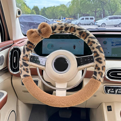 Women's New Leopard-print Car Seat Cushion Winter Plush Warm Non-slip Seat Cover Fashion Full Set Automobile Interior Decoration