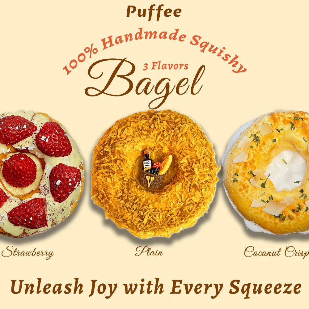 Bagel Food-grade Silicone Squishy, Creamy Soft Adhesive Toy, Taba Squishy, Happy Game Pinching Bread, Strawberry, Crunch, Crispy