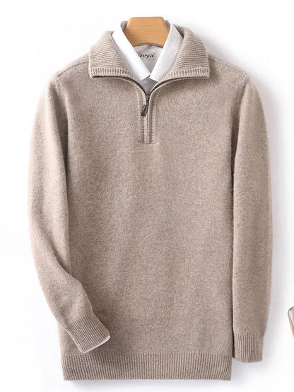 Autumn/Winter New Men's 100% Pure Wool Sweater Business Casual Half Zip Lapel Pullover Thickened Warm Knitted Long Sleeve Jumper