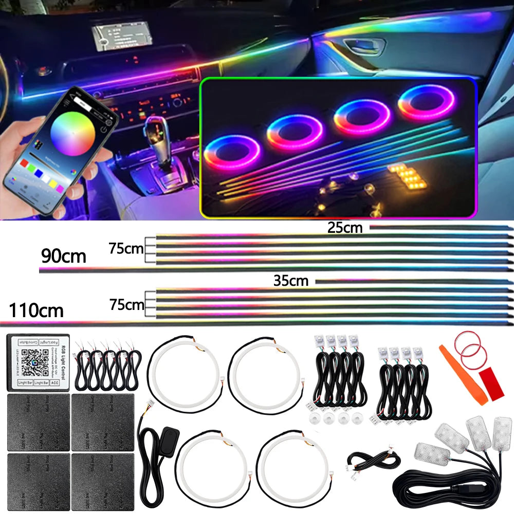 Symphony Car Ambient Light RGBIC Interior LED Strip Acrylic 213Color Neon Streamer Atmosphere Lamp 6/10/14/18/22 in 1 12V By App
