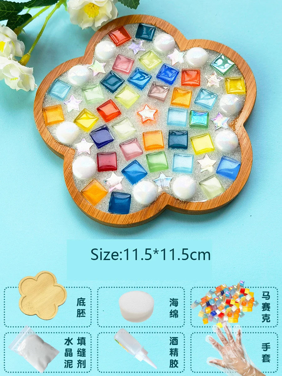 Bamboo Mosaic DIY Coasters Handmade Creative Material for Cup Mat Placemat Mosaic Crystal Craft Tool Kit Kids Gift