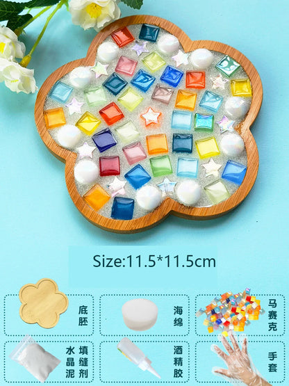 Bamboo Mosaic DIY Coasters Handmade Creative Material for Cup Mat Placemat Mosaic Crystal Craft Tool Kit Kids Gift