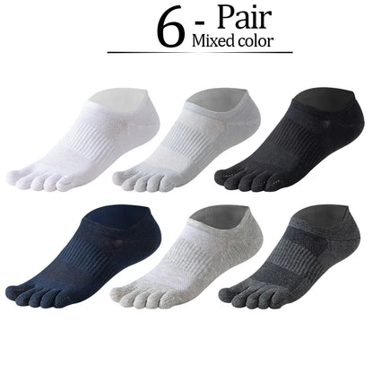 6 Pairs Pure Cotton Five Finger Short Socks Men Sweat Absorbent Antibacterial Breathable Mesh Boat Socks Running Sports Toe Sock