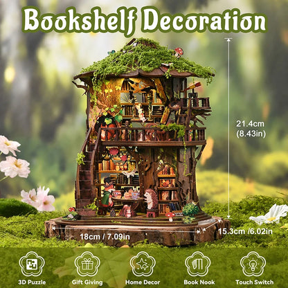 3D Wooden Puzzle Dollhouse DIY Miniature House Kit Assemble Fantasy Book Nook Bookend Handmade Furniture Home Decoration Gifts