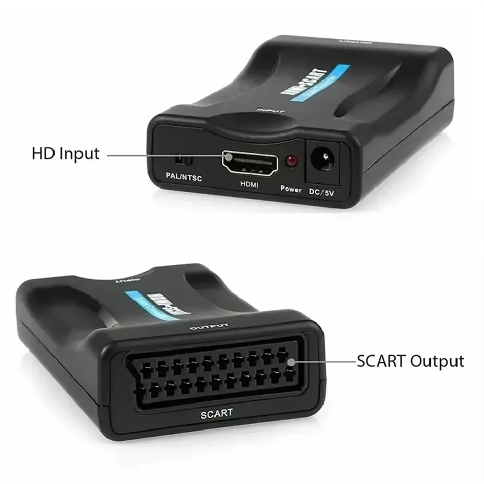HDMI-compatible to SCART Video Audio Converter With Power Adapter For HDTV Sky Box DVD Television Signal 1080P Upscale Converter
