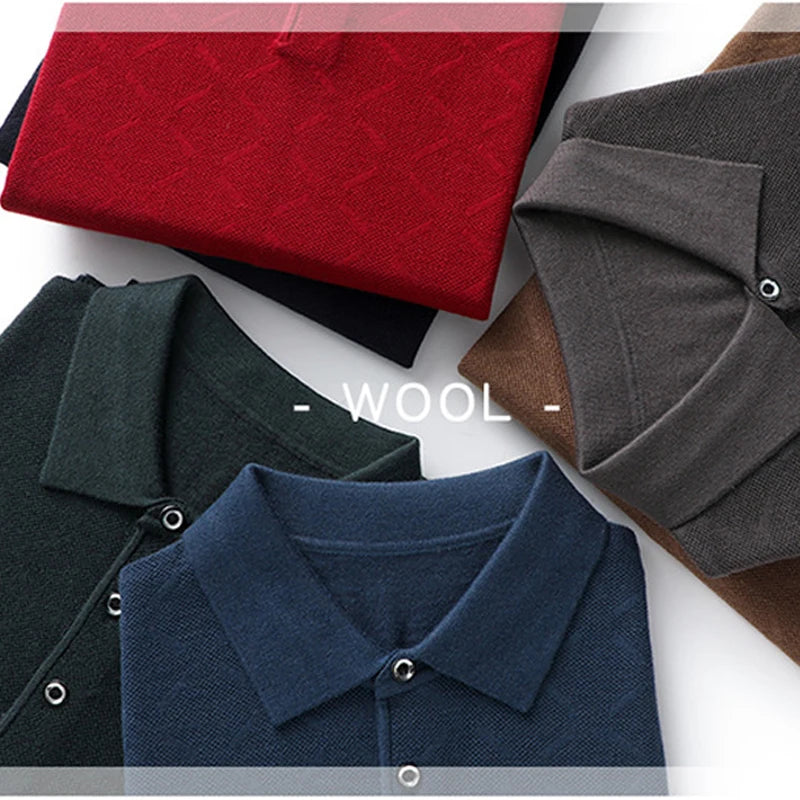 2023 High-End Polo Shirt for Men High Quality Wool Blend Fashionable Embroidered Long Sleeve Tee Korean Style Casual Menswear