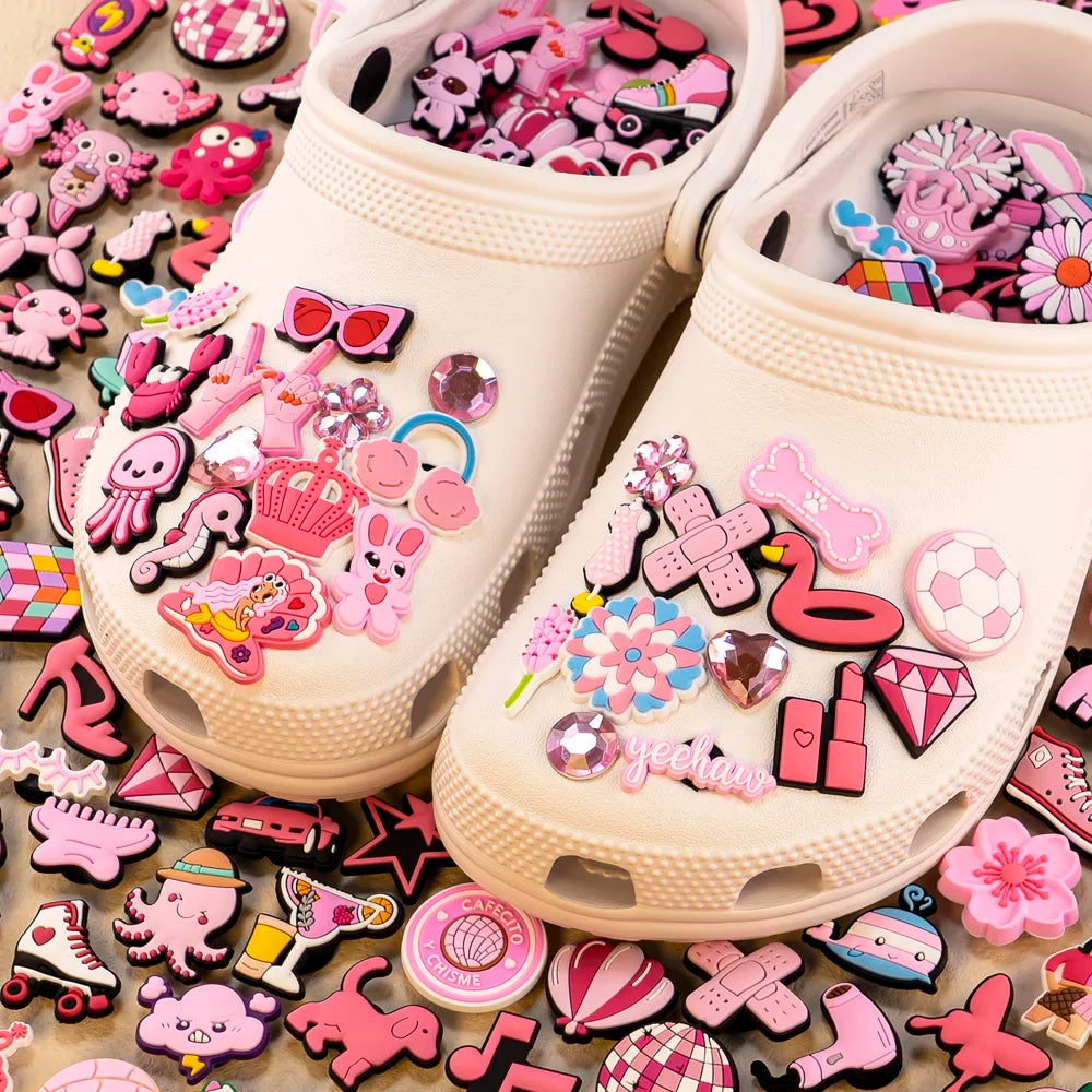 10/20/50/100pcs Random All Pink Shoe Charms Cartoon Cute Animal Plant Shoe Decorations Pins for Women Girl Sandals  Accessories