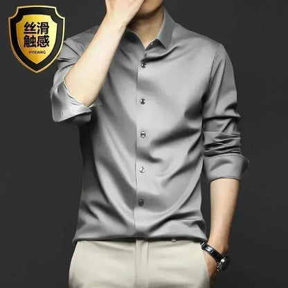 Men's White Shirt Long Sleeve Non iron Business Dress Slim Fit Korean Version Professional Work White Casual Men's Suit Shirt