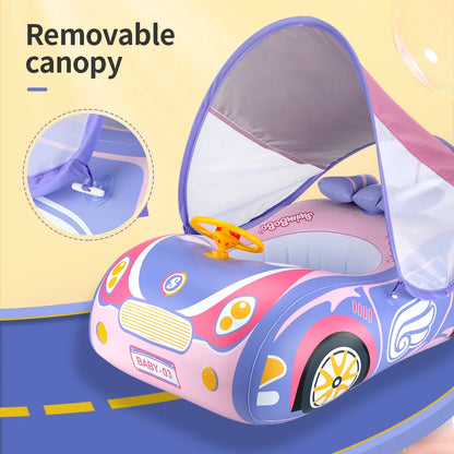 Kids Car Swimming Seat Float Ring Inflatable Infant Floating For Summer Swim Boat Circle Bathing Water Toy with Canopy