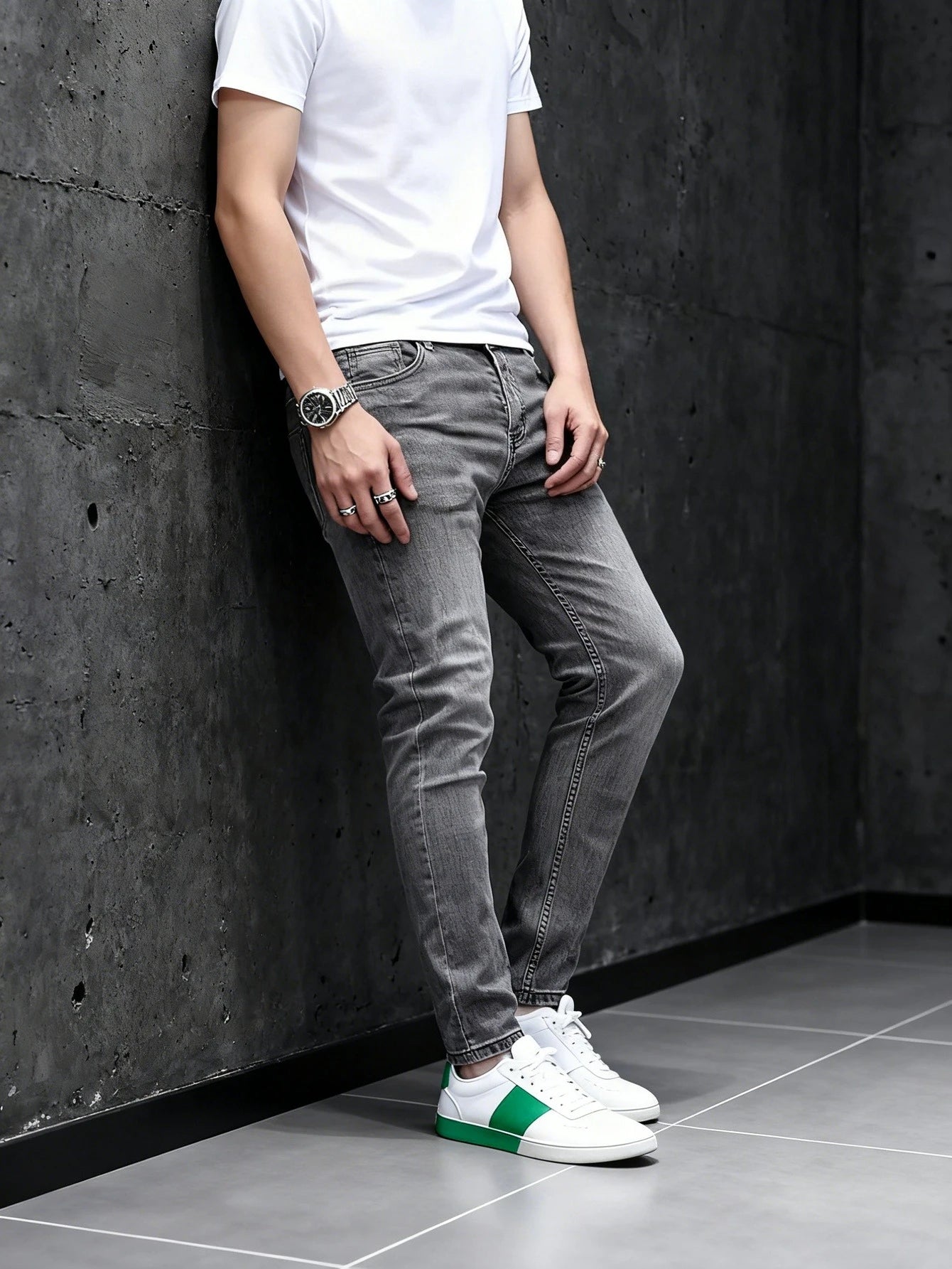 Fashion-forward Gray Y2K Men's Slim Jeans Original Drip Style Denim Pants No accessories or belts included