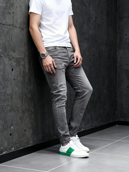 Fashion-forward Gray Y2K Men's Slim Jeans Original Drip Style Denim Pants No accessories or belts included