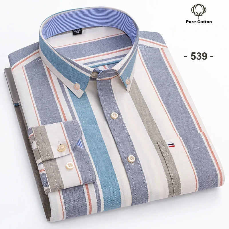 New In Shirt Plus Size 7XL 100% Cotton Oxford Long-Sleeve Shirts for Man Slim Fit Formal Plain Shirt Plaid Office Elegant Clothe