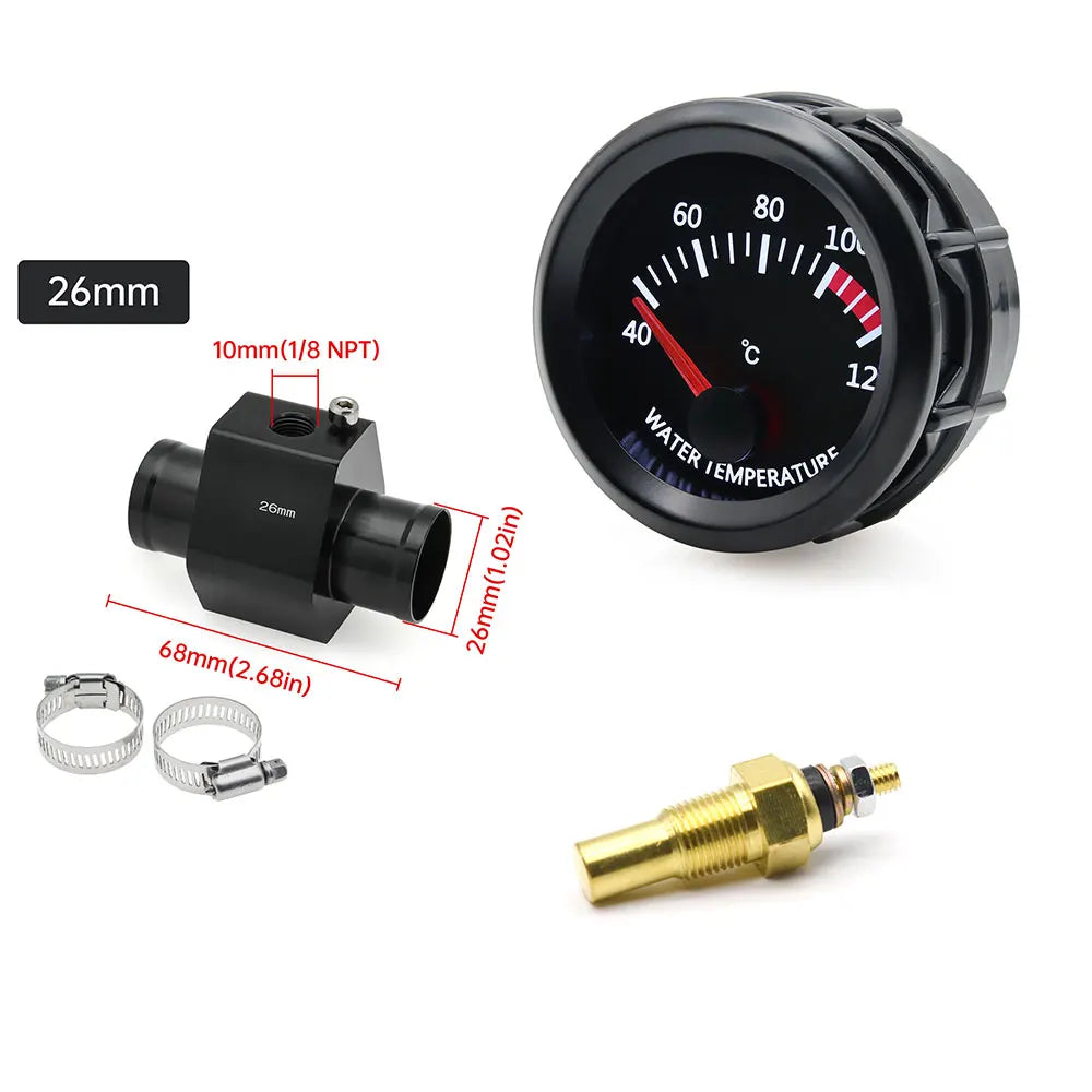52MM Water Temperature / Oil Temp 12V Car Gauge + 26MM-40MM Adapter With Temp Sensor Collocation Car Accessories For All Vehicle