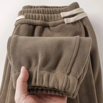 Café Brown Double-Sided Fleece Thickened Casual Sweatpants American Heavyweight Cuffed Pants Warm Sports Trousers for Men Aut...