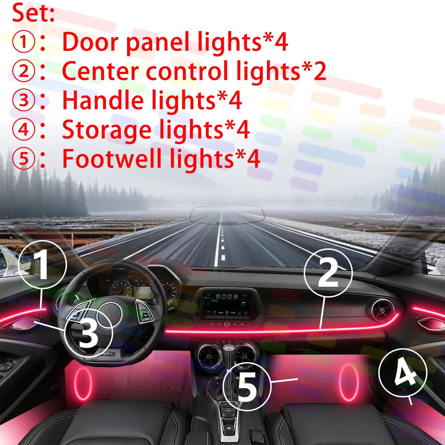 For Chevrolet Camaro MK6 6th 6Gem 2016~2018 2017  6/18 in 1 Car Atmosphere Light Lamp RGB Shade Ensemble Streamer Atmosphere Set
