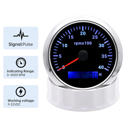 AD 85MM Tachometer with LCD Hour Meter For Marine Boat Car RPM Gauge 0-3000 4000 8000 RPM Meter Tach Sensor 7Colors Backlight