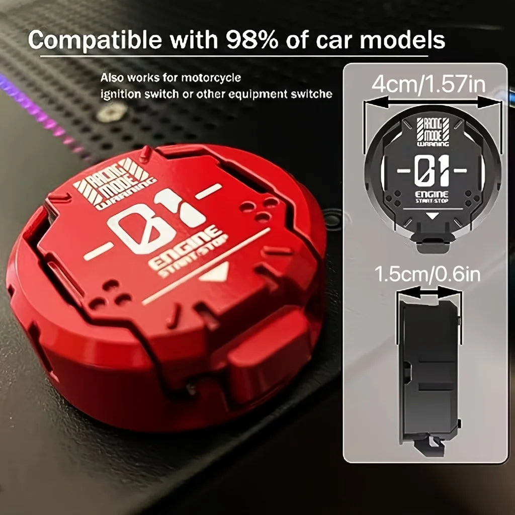 [Red Metal Mecha Cover]Red Metal Mecha Push Start Button Cover|Cool Car Engine Protector & Interior Decor Sticker Decal for Cars