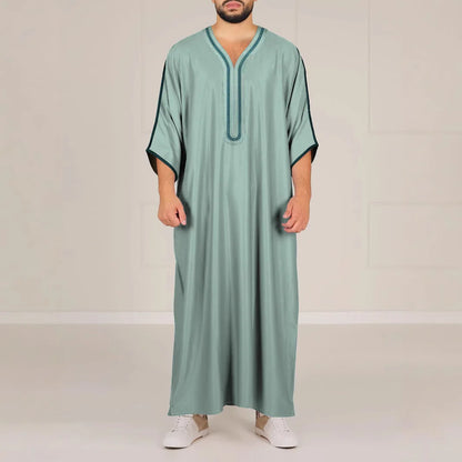 2026 New Model Men's Long Robe With Embroidery And Side Pockets Muslim Long Dress Robe Abaya Ramadan Dubai Luxury Islam Elegant