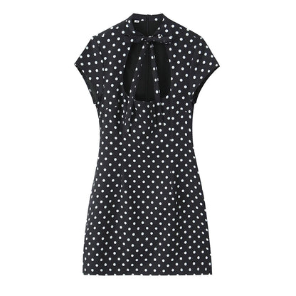 Elegant Short Sleeve Square Collar  Knot Decorated Dress ZA2026 New Summer Women's Fashion Company Annual Meeting