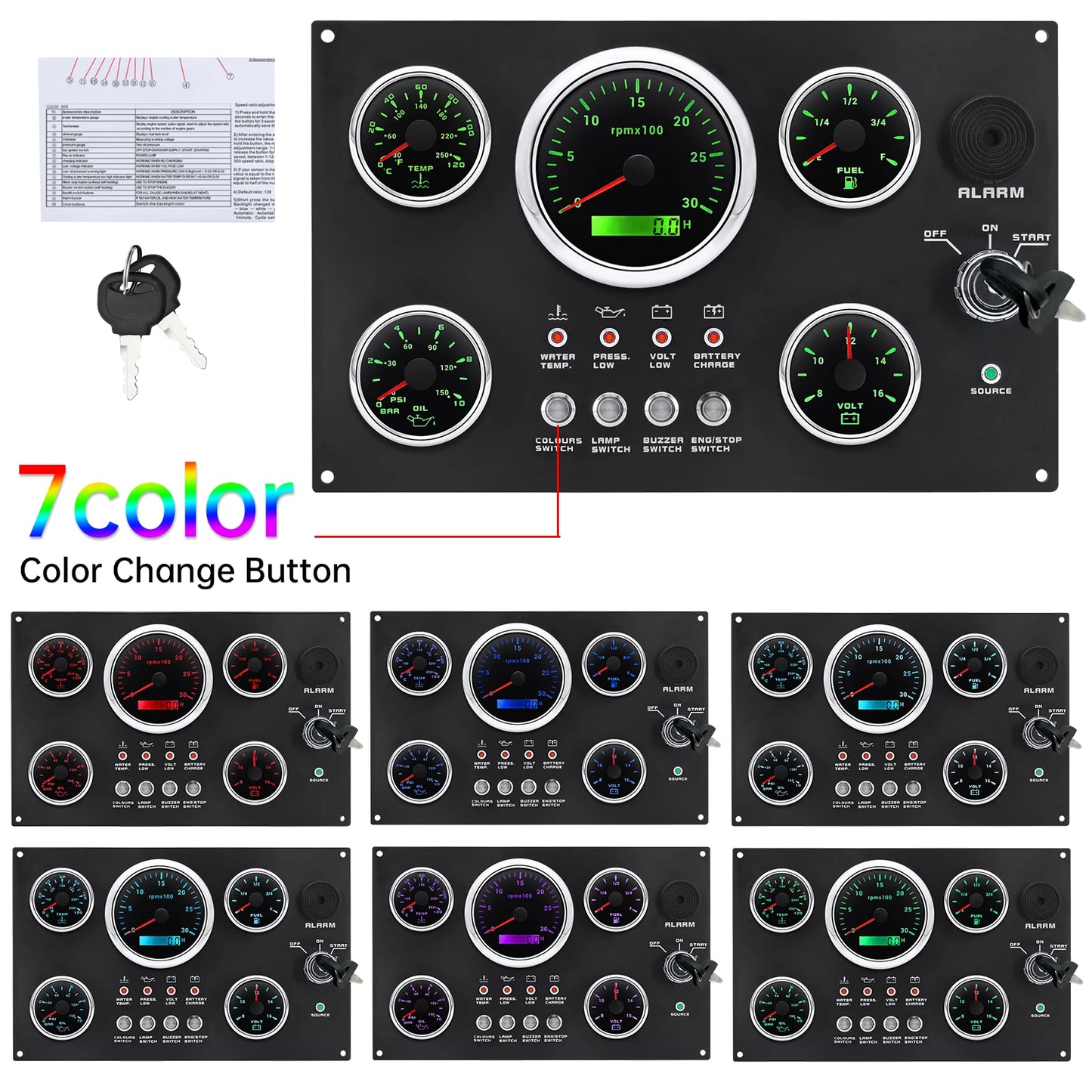Boat Dashboard 5 Gauge Set Switch Panel 85mm Tachometer 3000rpm-8000rpm+52mm Voltmeter Oil Press Fuel Level Meter Customized