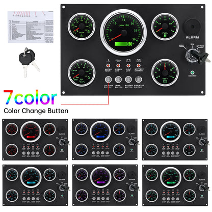 Boat Dashboard 5 Gauge Set Switch Panel 85mm Tachometer 3000rpm-8000rpm+52mm Voltmeter Oil Press Fuel Level Meter Customized