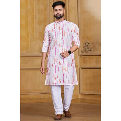 Men's Islamic Arabic Abaya Robe Ethnic Print Stand Collar Youth Mid-length Shirt Luxury Coat Casual Fashion Muslim Men Clothing
