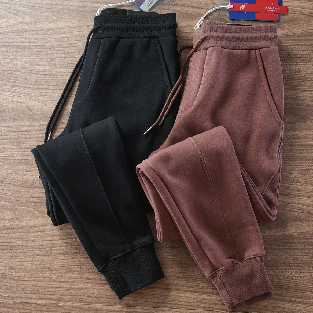 2024 Winter New American Retro Thickened Velvet Solid Color Sweatpants Men's Simple Drawstring Sports Casual Ankle-tied Pants